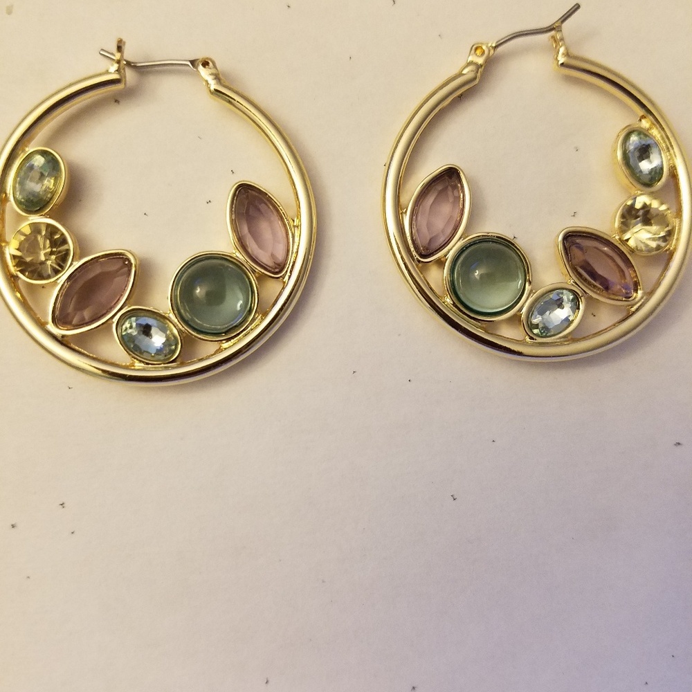 Multi-Stone Front-Facing Gold Hoop Earrings